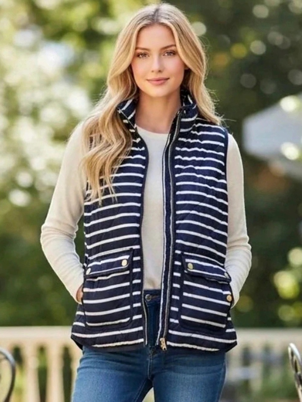J.Crew Excursion Quilted Vest in Navy Stripe